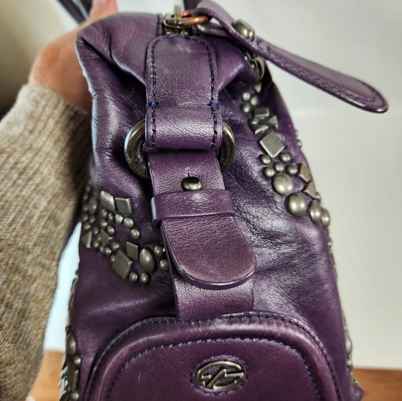 Francisco biasia purple cow leather satchel studded euc - Picture 5 of 10